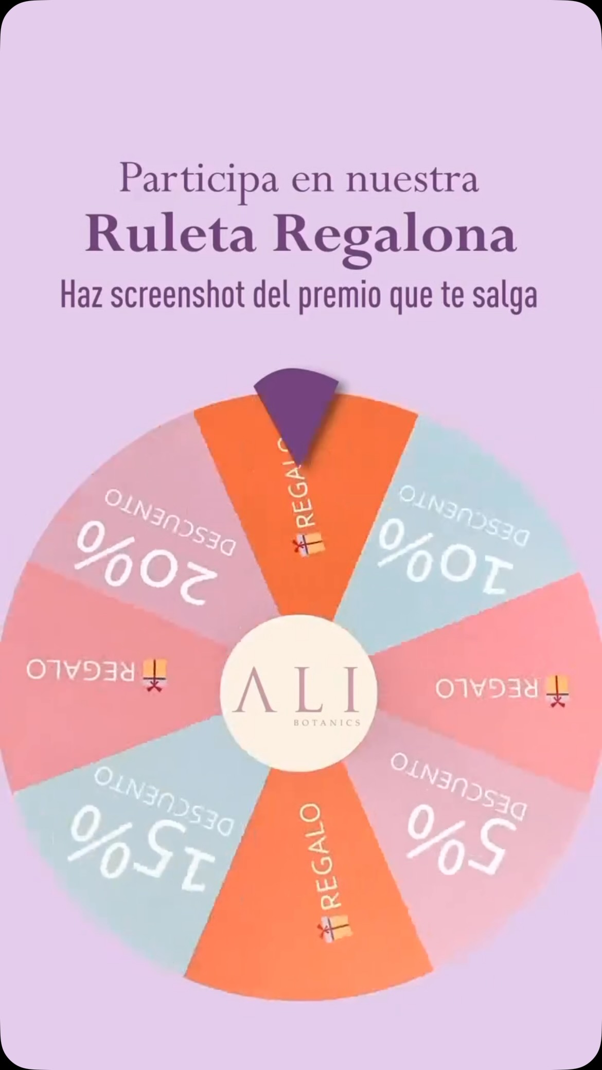 🎡 ¡Ruleta Regalona 💚
¡Este feriado queremos consentirte! ✨
Participa en nuestra Ruleta Regalona y gana descuentos exclusivos o llévate uno de estos increíbles regalos con tu compra.
🎁 Puedes ganar:
✨ Roll On de aceites esenciales
✨ Acondicionador 250 ml
✨ Cosmetiquera
✨ Foot Brush
✨ Lip Balm
✨ Envío gratis
💚 Puedes participar por compras mayores a $35
*Promoción válida hasta el 11 de agosto.
*No aplica promoción sobre promoción.